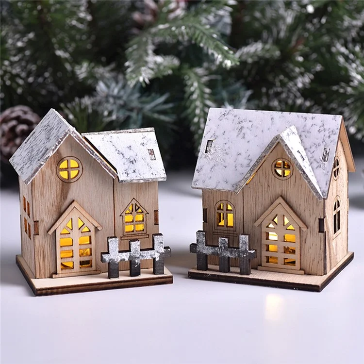 Christmas LED Light Cabin Wooden House Festival Tabletop Decoration Xmas Gift - Style A