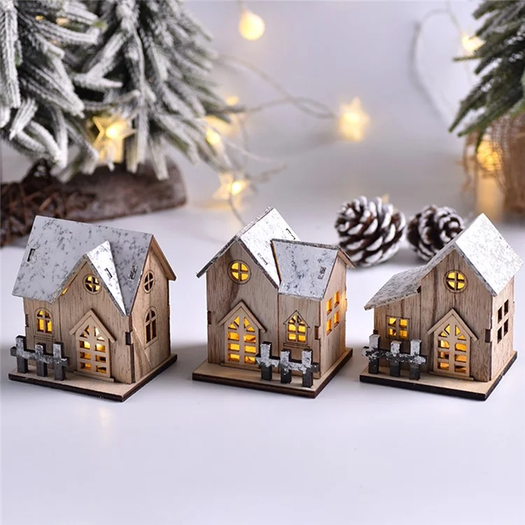 Christmas LED Light Cabin Wooden House Festival Tabletop Decoration Xmas Gift - Style A