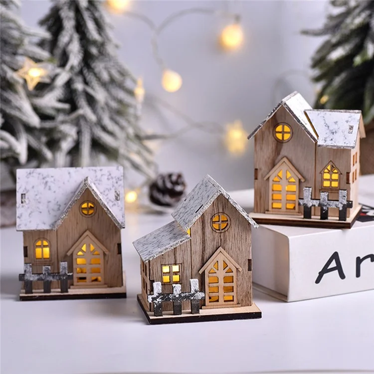 Christmas LED Light Cabin Wooden House Festival Tabletop Decoration Xmas Gift - Style A