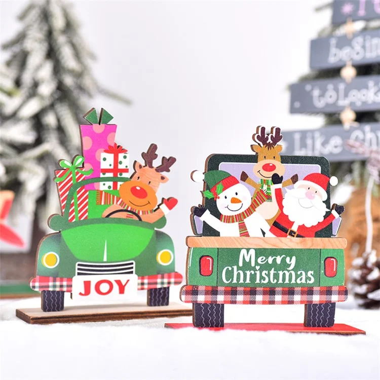 Color Painted Car / Plane Design Christmas Wooden Decoration Lovely Xmas Desktop Ornament - Style A