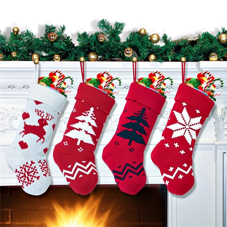 Calzini natalizi a maglia Calza natalizia regalo Borsa portacaramelle Decorazione appendibile per l'albero di Natale - Stile A