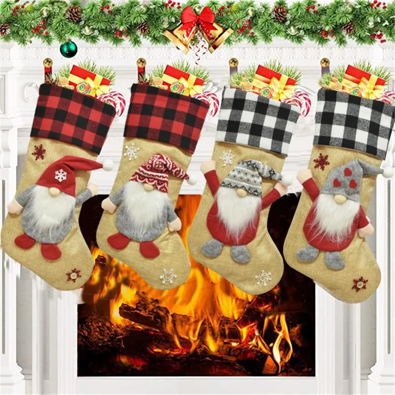 GM202211 Faceless Doll Christmas Stocking Gnome Xmas Tree Hanging Ornament Holiday Decor - Style A