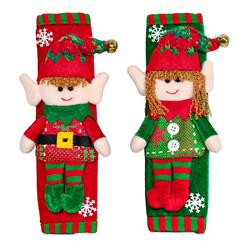 1 Pair Xmas Refrigerator Door Handle Cover Christmas Elf Design Fridge Handle Decorative Gift Cover