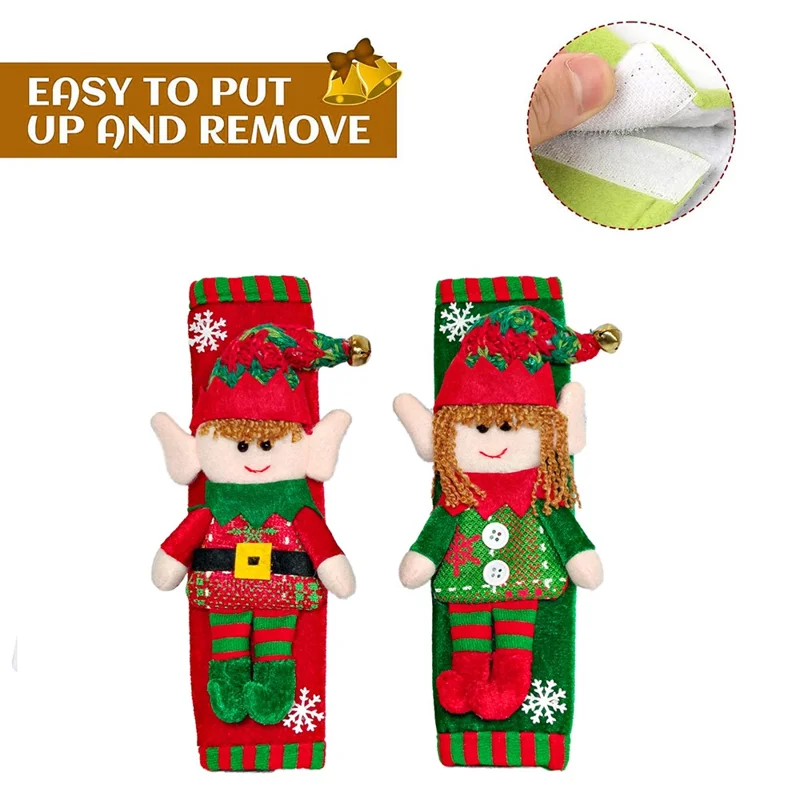 1 Pair Xmas Refrigerator Door Handle Cover Christmas Elf Design Fridge Handle Decorative Gift Cover