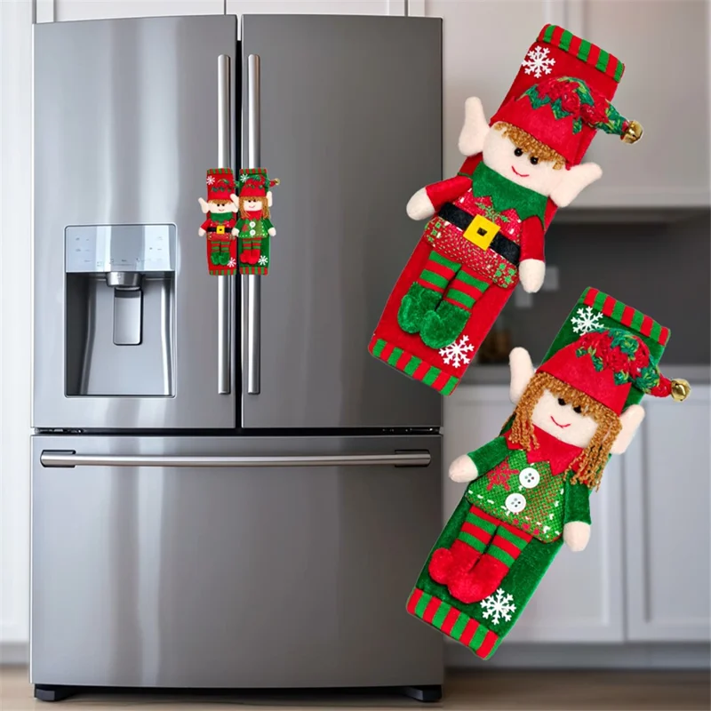 1 Pair Xmas Refrigerator Door Handle Cover Christmas Elf Design Fridge Handle Decorative Gift Cover