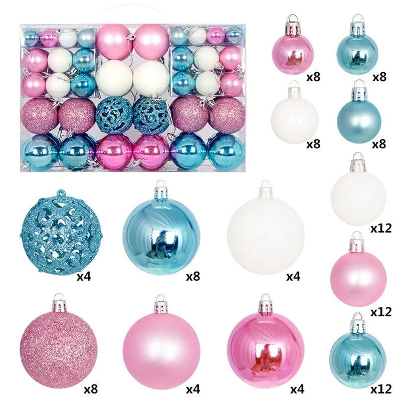 100Pcs / Set 3-6cm Christmas Balls Xmas Tree Hanging Ornament Party Decoration - Blue+White+Pink