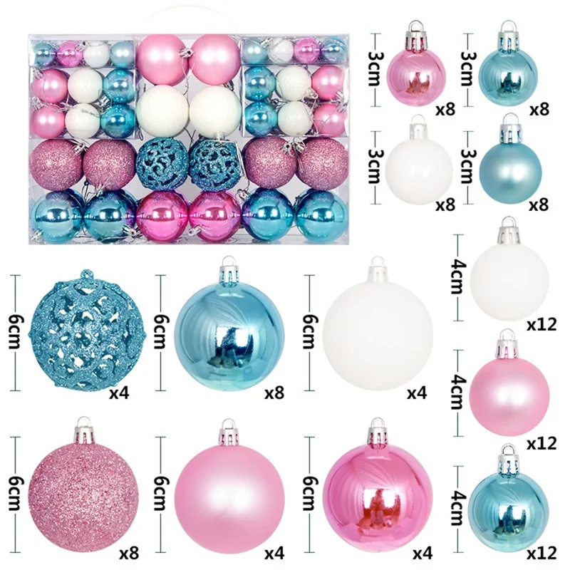 100Pcs / Set 3-6cm Christmas Balls Xmas Tree Hanging Ornament Party Decoration - Blue+White+Pink
