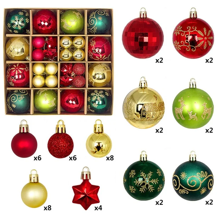 44Pcs / Box 3-6cm Electroplating Plastic Ball Christmas Tree Hanging Ornament Xmas Party Decoration - Gold+Red+Green