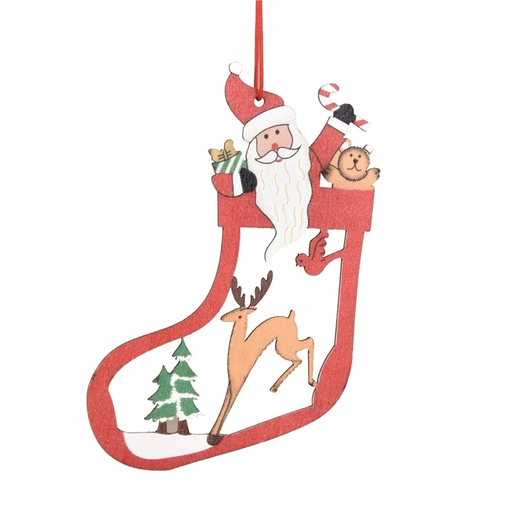 Pendentif en bois de Noël Xmas Engraving Wood Hanging Decor - Rouge / Père Noël