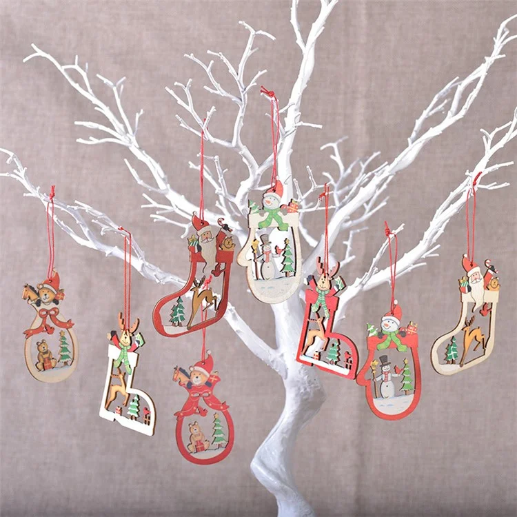 Pendentif en bois de Noël Xmas Engraving Wood Hanging Decor - Rouge / Père Noël