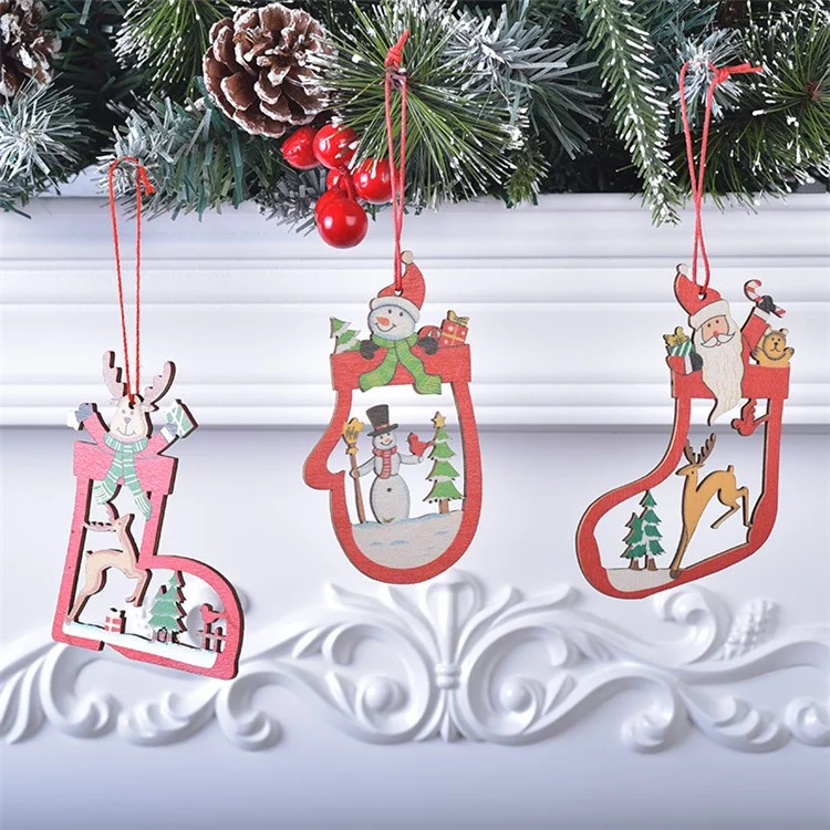 Pendentif en bois de Noël Xmas Engraving Wood Hanging Decor - Rouge / Père Noël
