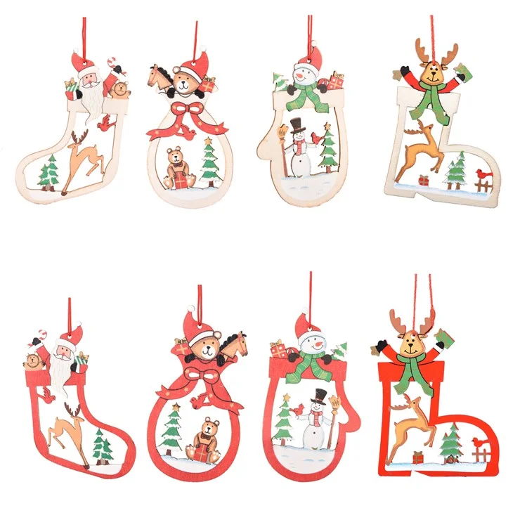 Pendentif en bois de Noël Xmas Engraving Wood Hanging Decor - Rouge / Père Noël