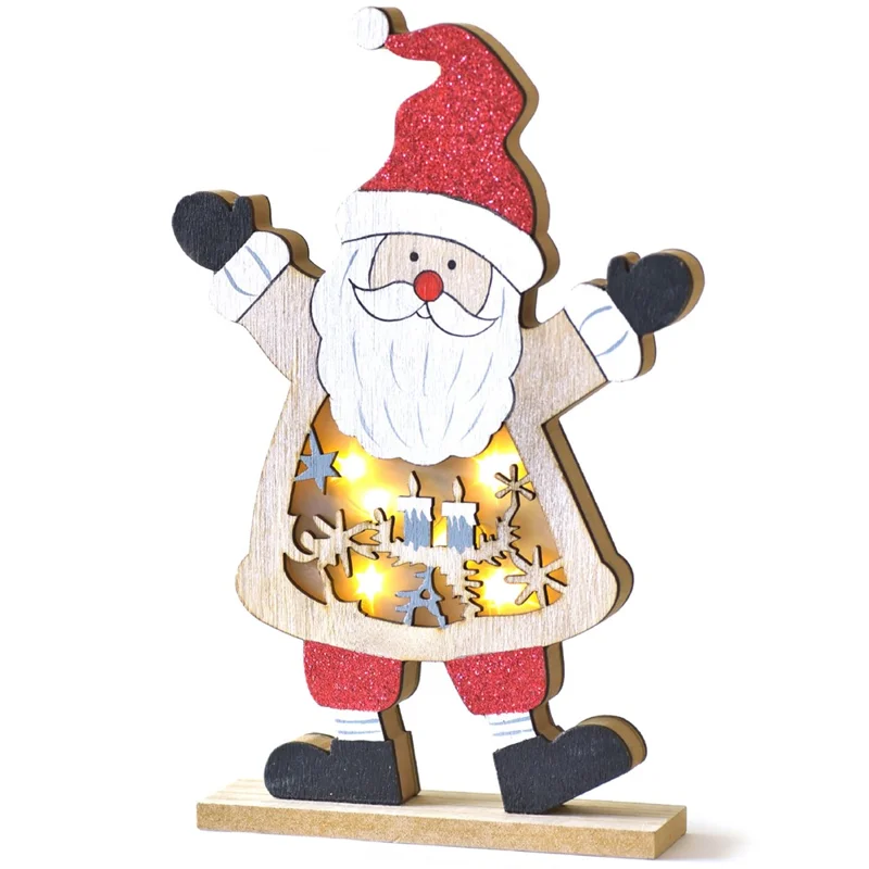 Christmas Santa Snowman Elk Wooden Ornament LED Light Festival Tabletop Decoration Xmas Gift - Santa Claus