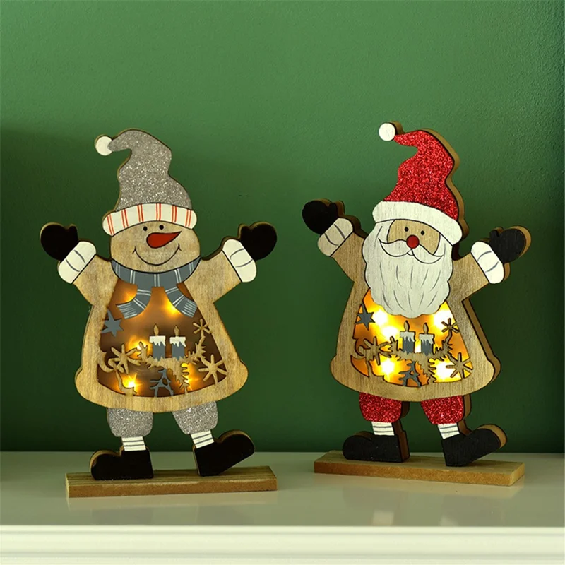 Christmas Santa Snowman Elk Wooden Ornament LED Light Festival Tabletop Decoration Xmas Gift - Santa Claus