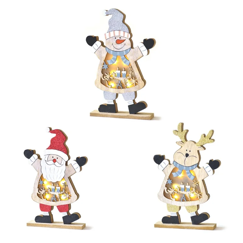Christmas Santa Snowman Elk Wooden Ornament LED Light Festival Tabletop Decoration Xmas Gift - Santa Claus