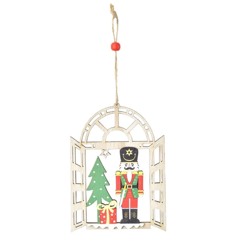 Decoração de Natal Walnut Soldier Design Wooden Hollow Out Hanging - Estilo A
