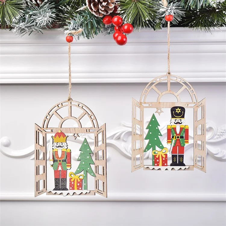 Decoração de Natal Walnut Soldier Design Wooden Hollow Out Hanging - Estilo A