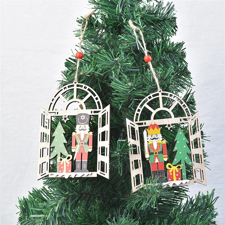 Decoração de Natal Walnut Soldier Design Wooden Hollow Out Hanging - Estilo A