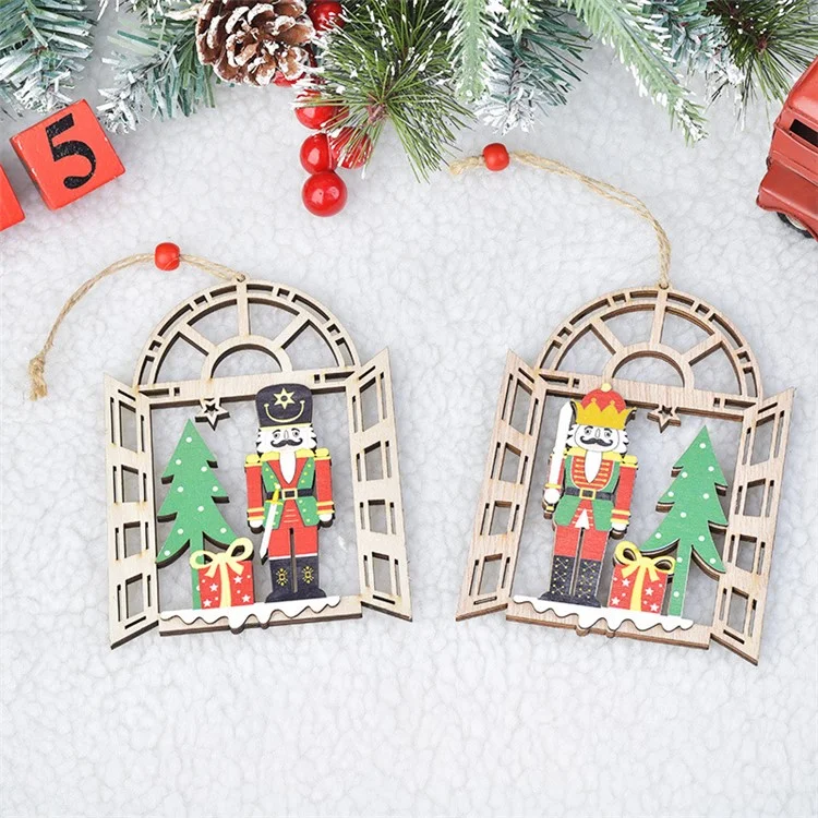 Decoração de Natal Walnut Soldier Design Wooden Hollow Out Hanging - Estilo A