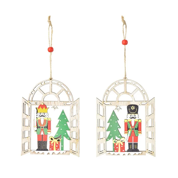 Decoração de Natal Walnut Soldier Design Wooden Hollow Out Hanging - Estilo A