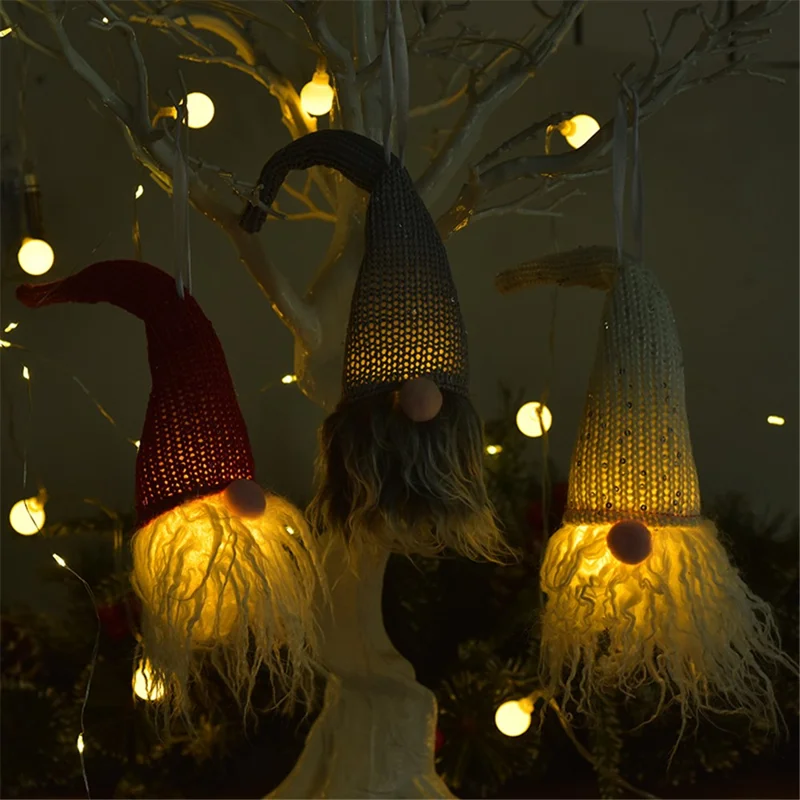 Gnomes Christmas Decorations Light Function Xmas Plush Dolls Ornaments Holiday Gifts - White