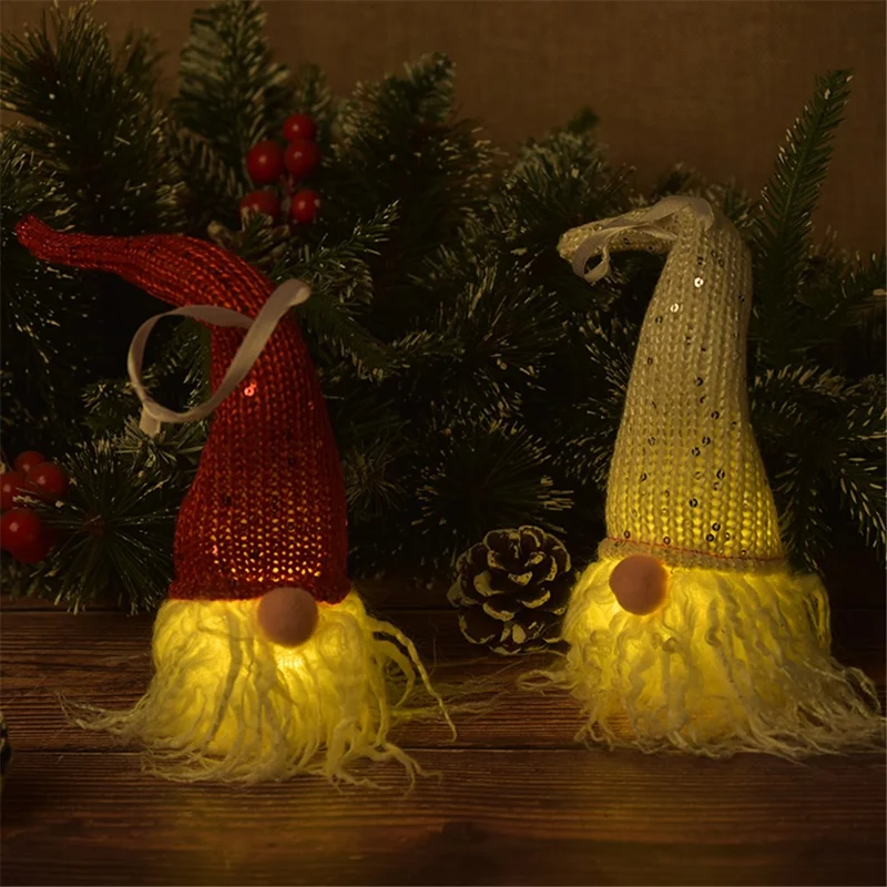 Gnomes Christmas Decorations Light Function Xmas Plush Dolls Ornaments Holiday Gifts - White