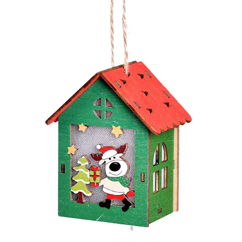 Christmas Elk LED Light Cabin Wooden House Hanging Ornament Holiday Decoration
