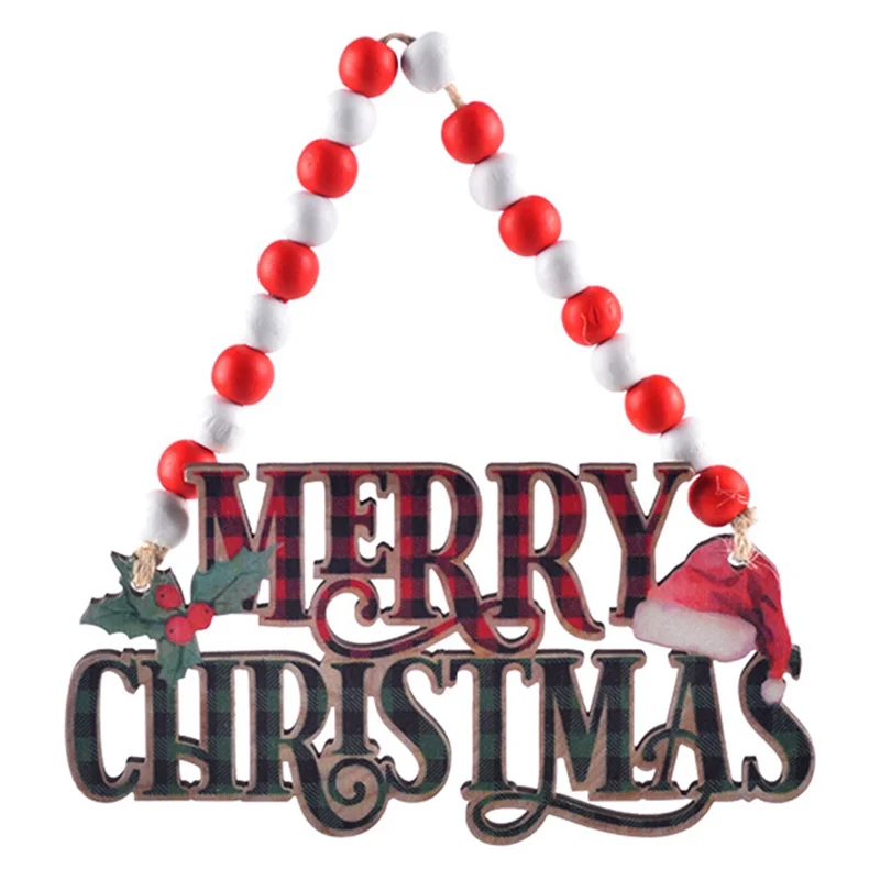Beaded Hanging Chain Christmas Tree Door Decoration Wooden Xmas Hanging Ornament - Style A