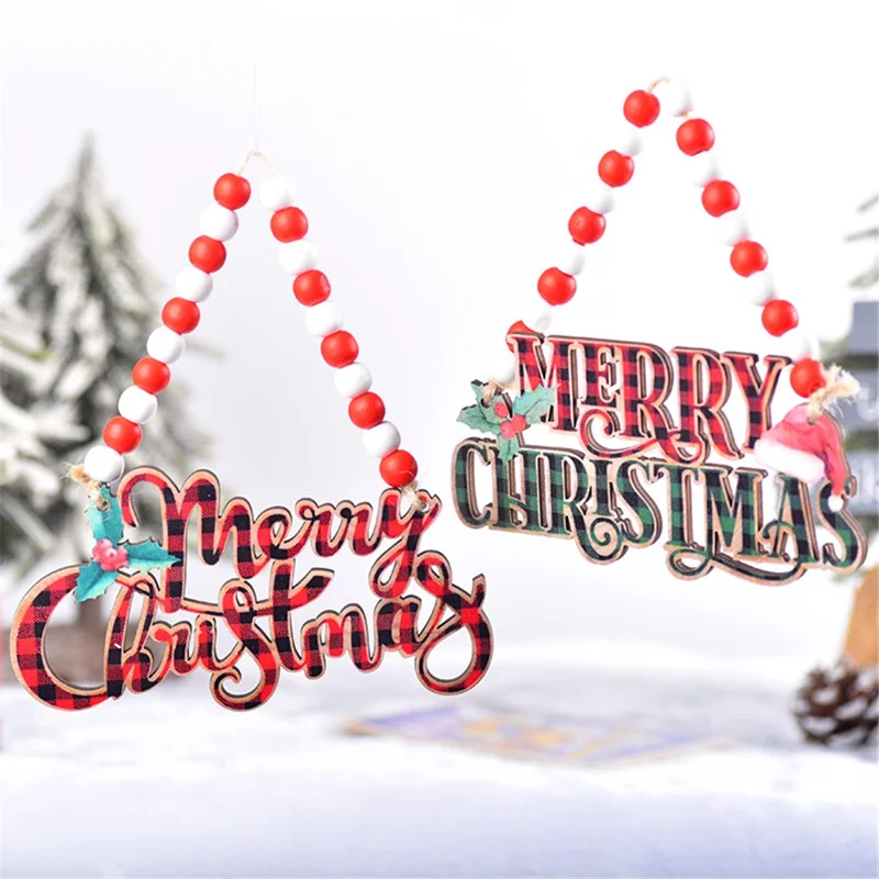 Beaded Hanging Chain Christmas Tree Door Decoration Wooden Xmas Hanging Ornament - Style A