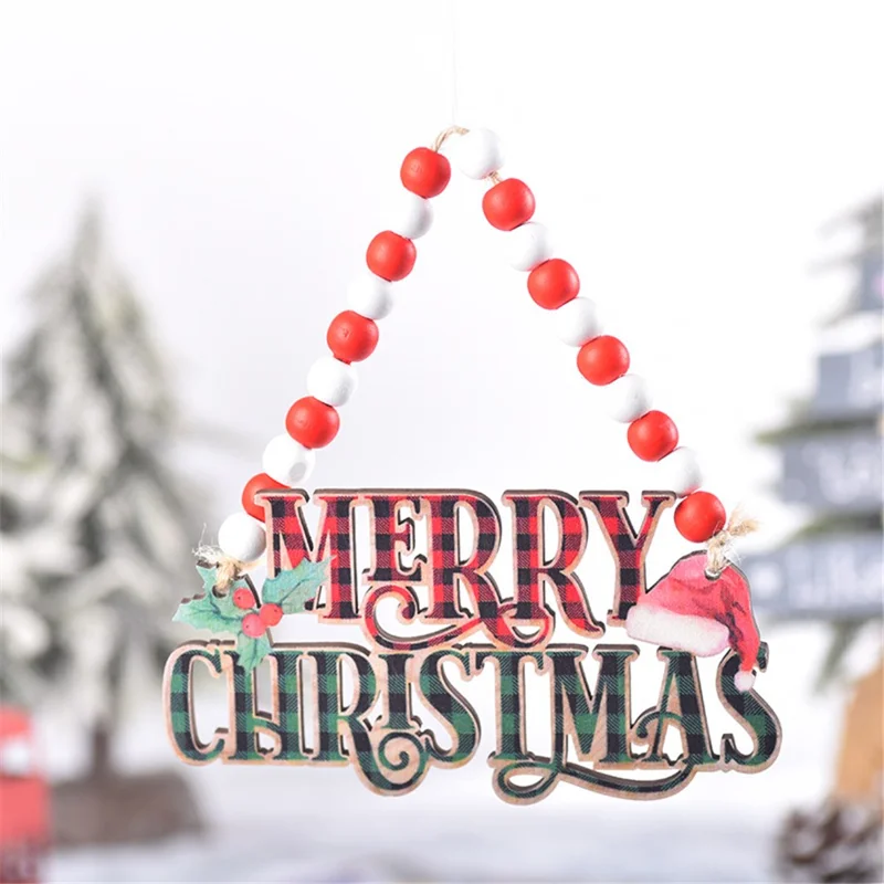 Beaded Hanging Chain Christmas Tree Door Decoration Wooden Xmas Hanging Ornament - Style A