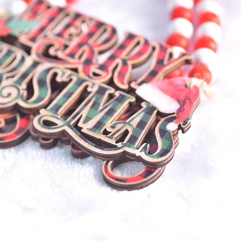 Beaded Hanging Chain Christmas Tree Door Decoration Wooden Xmas Hanging Ornament - Style A