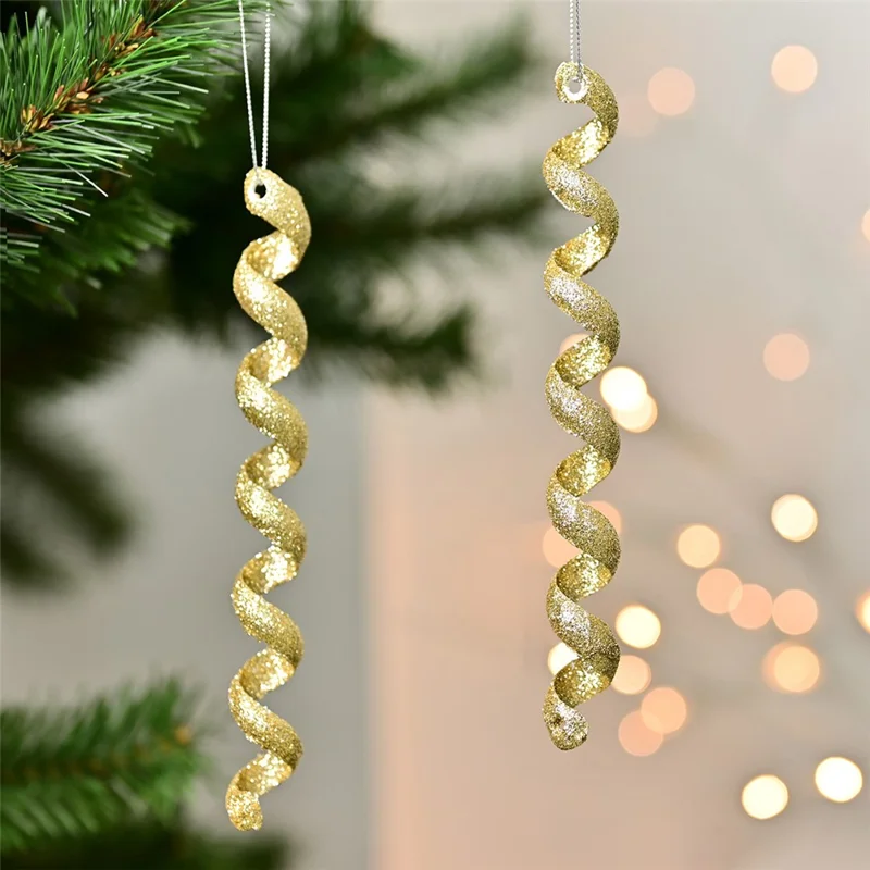 XM-DECO-0027 4Pcs / Set Christmas Bling Plastic Ornaments Twisted Icicles Xmas Tree Hanging Pendants - Gold