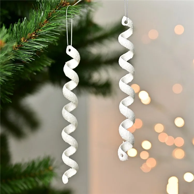 XM-DECO-0027 4Pcs / Set Christmas Bling Plastic Ornaments Twisted Icicles Xmas Tree Hanging Pendants - White