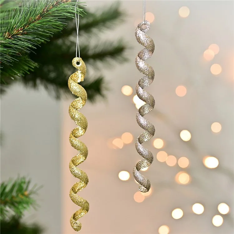 XM-DECO-0027 4Pcs / Set Christmas Bling Plastic Ornaments Twisted Icicles Xmas Tree Hanging Pendants - White