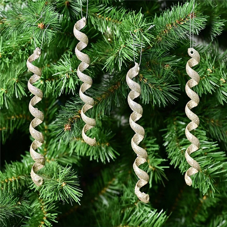 XM-DECO-0027 4Pcs / Set Christmas Bling Plastic Ornaments Twisted Icicles Xmas Tree Hanging Pendants - White