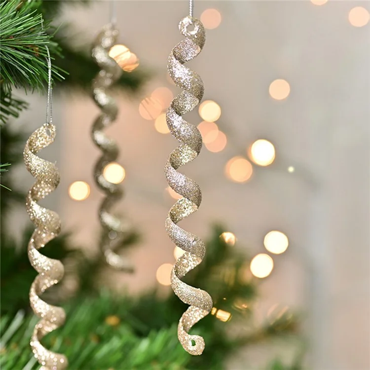 XM-DECO-0027 4Pcs / Set Christmas Bling Plastic Ornaments Twisted Icicles Xmas Tree Hanging Pendants - White