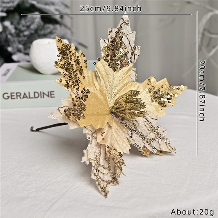 XM-DECO-0028 20cm Sequin Flannel Christmas Flower with Stem Xmas Tree Decoration - Red