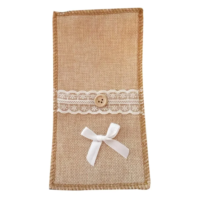 Borsa porta-posate in iuta, decorata con pizzo - Fiocco