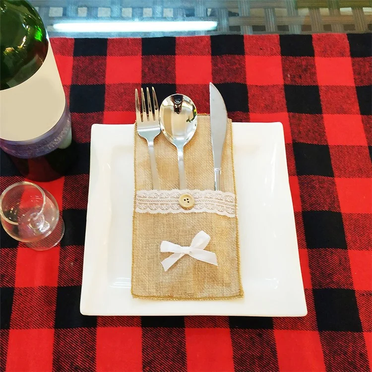 Borsa porta-posate in iuta, decorata con pizzo - Fiocco