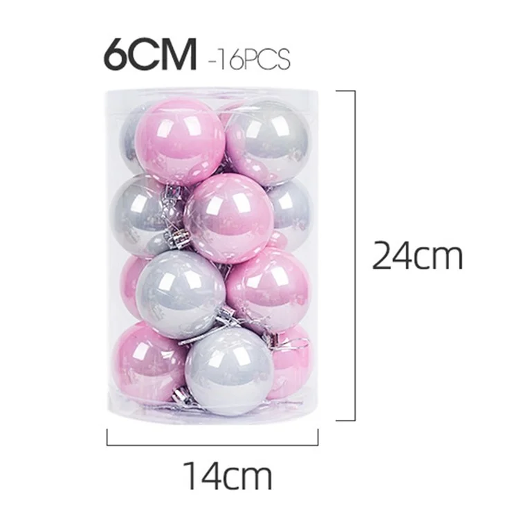 16Pcs 6cm Pearlescent Christmas Plastic Ball Ornaments Xmas Party Hanging Decoration - Pearlescent Red
