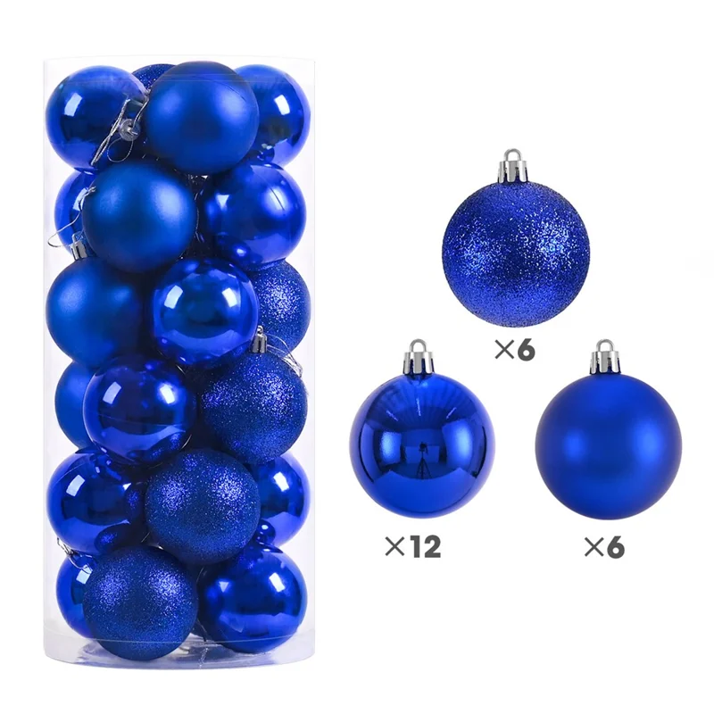 24Pcs 4cm Christmas Ball Xmas Party Plastic Ornaments Hanging Decoration Gift - Sapphire