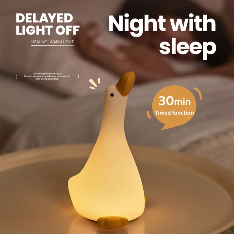 Looking-Up Duck Night Light Warm Light Eye Protection Tap Dimmable Table Lamp with Timer