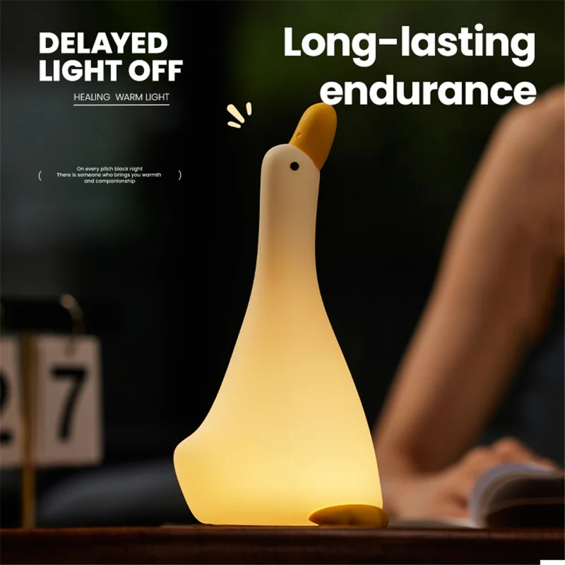 Looking-Up Duck Night Light Warm Light Eye Protection Tap Dimmable Table Lamp with Timer