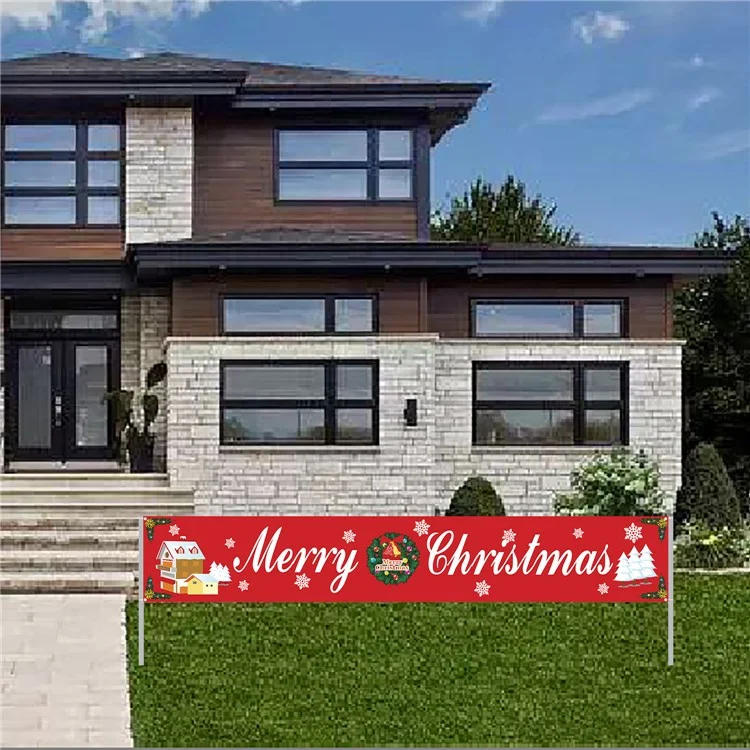 296x48cm 100D Polyester Merry Christmas Banner Hanging Sign Xmas Party Decoration - M01