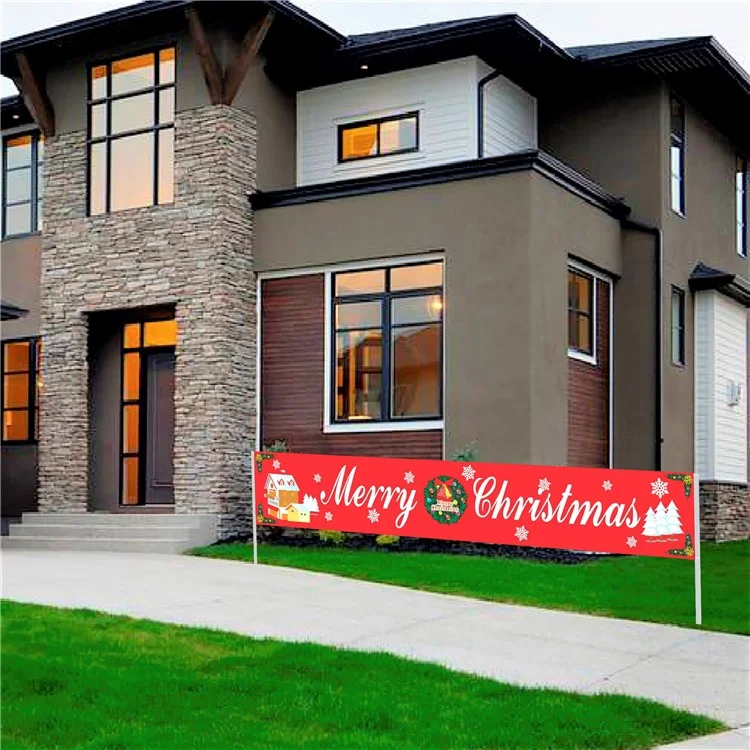 296x48cm 100D Polyester Merry Christmas Banner Hanging Sign Xmas Party Decoration - M01