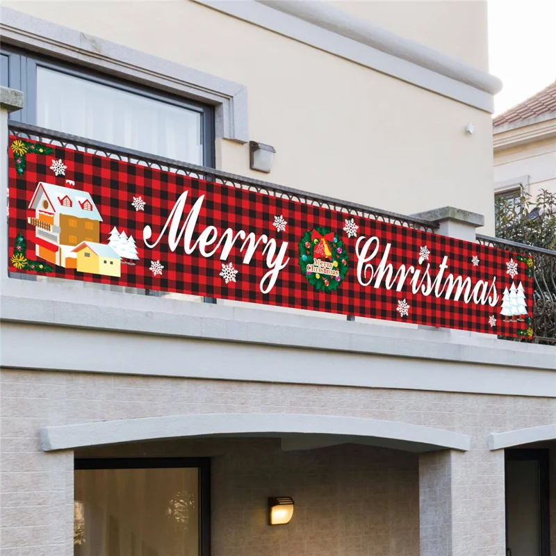 296x48cm Merry Christmas Banner 100D Polyester Large Hanging Sign Xmas Party Decoration Gift - Style A