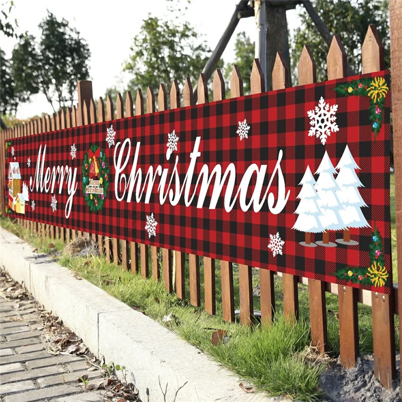 296x48cm Merry Christmas Banner 100D Polyester Large Hanging Sign Xmas Party Decoration Gift - Style A