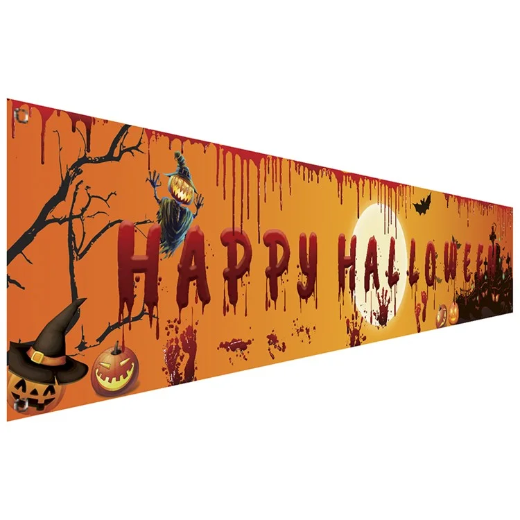 250x48cm Happy Halloween Banner Hanging Sign 100D Polyester Xmas Party Decoration - WSHF-002