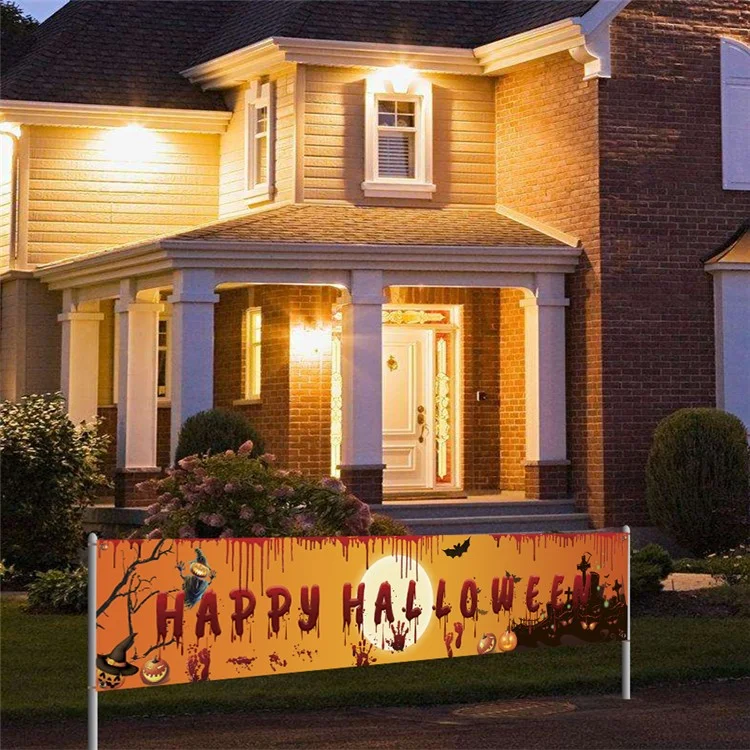 250x48cm Happy Halloween Banner Hanging Sign 100D Polyester Xmas Party Decoration - WSHF-002