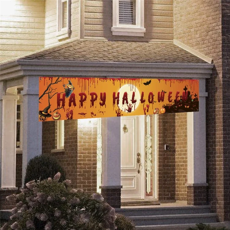 250x48cm Happy Halloween Banner Hanging Sign 100D Polyester Xmas Party Decoration - WSHF-002
